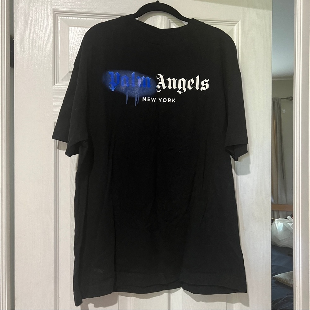 Palm Angels Black and Blue Short Sleeve Tee
